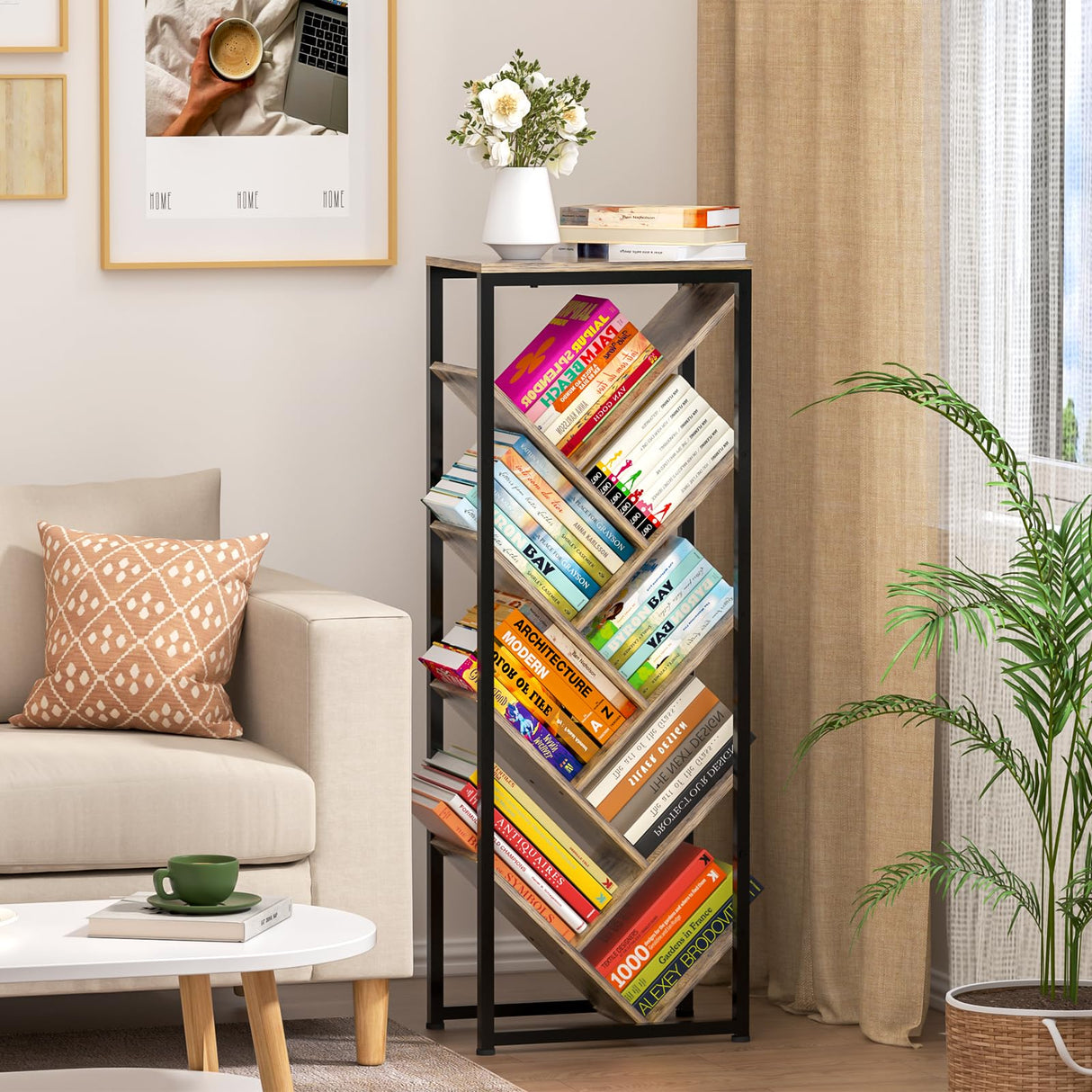 Cutogxon Tree Bookshelf - 9 Tier Floor Standing Tree Bookshelf for Hardcover Books, Small Bookshelf for Small Spaces Bookshelves Wooden Book Storage Organizer Shelves for Bedroom Living Room Cutogxon