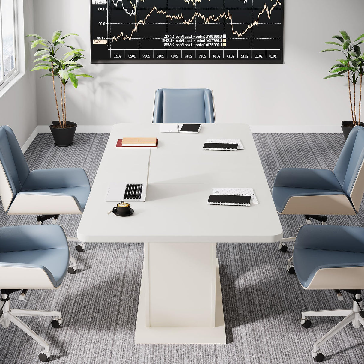 Tribesigns 55-Inch Conference Table, Rectangular Small Meeting Table for 4-6 People, Wood Modern Seminar Table with U-Shaped Base for Office Conference Room, Cream White Tribesigns