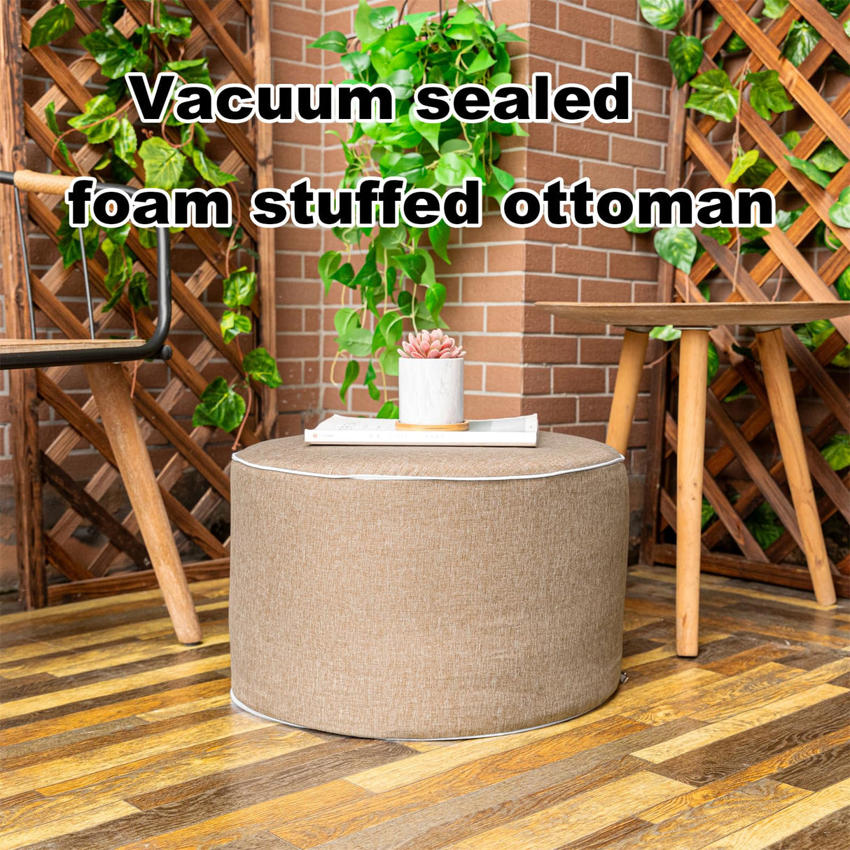 AbunHeri Outdoor Ottoman Outdoor Ottomans for Patio 19x12 Inches Modern Lightweight Foam Stuffed Pouf Outdoor Footstool Footrest Foot Stool Waterproof (Coffee) AbunHeri