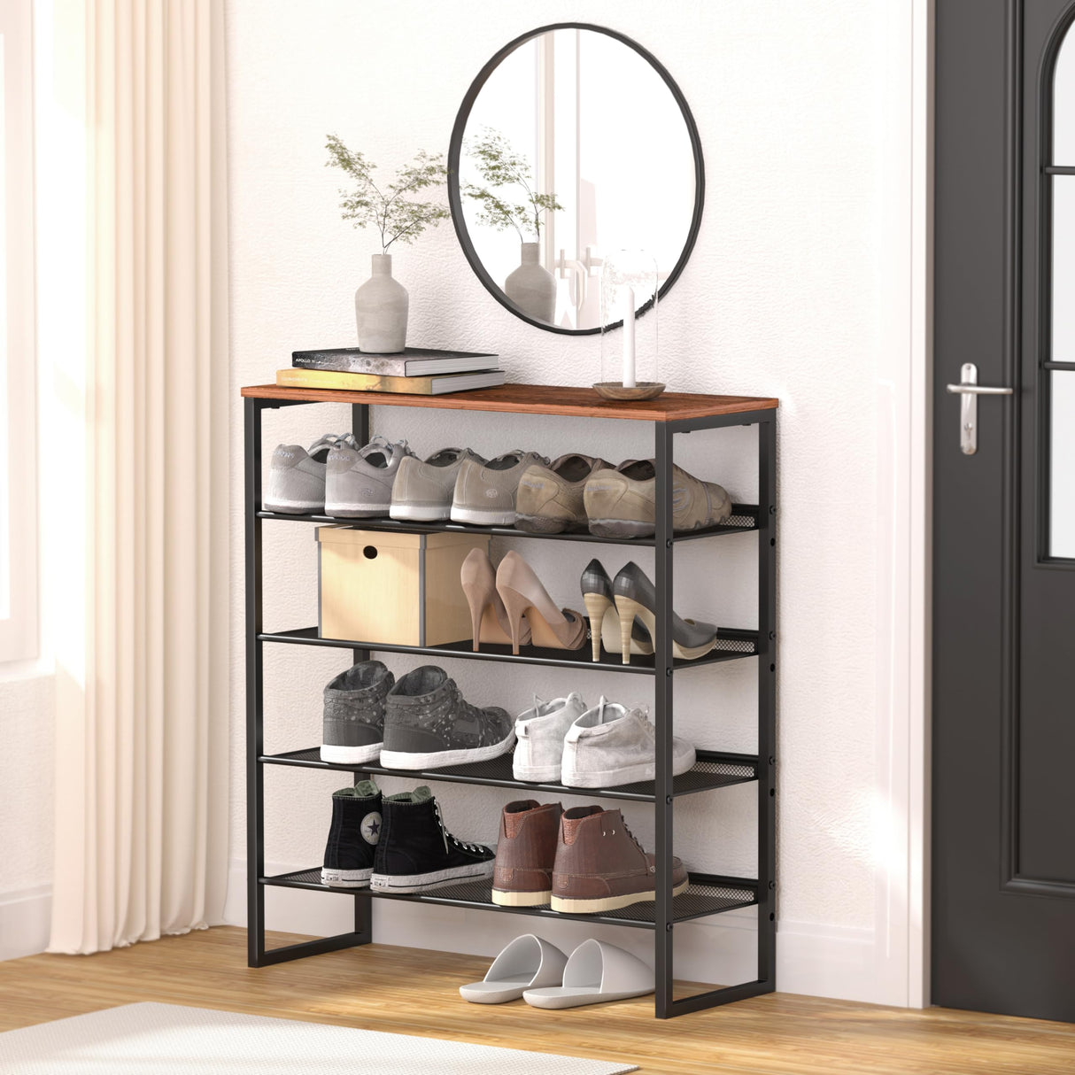 CHEMPFR Shoe Rack - Sturdy Steel Shoe Organizer for Front Door Entrance Closet Entryway with Spacious Top - Industrial Style Strong Mesh Storage Shelves (5-Tier 11.8"x36.2"x31.5") CHEMPFR
