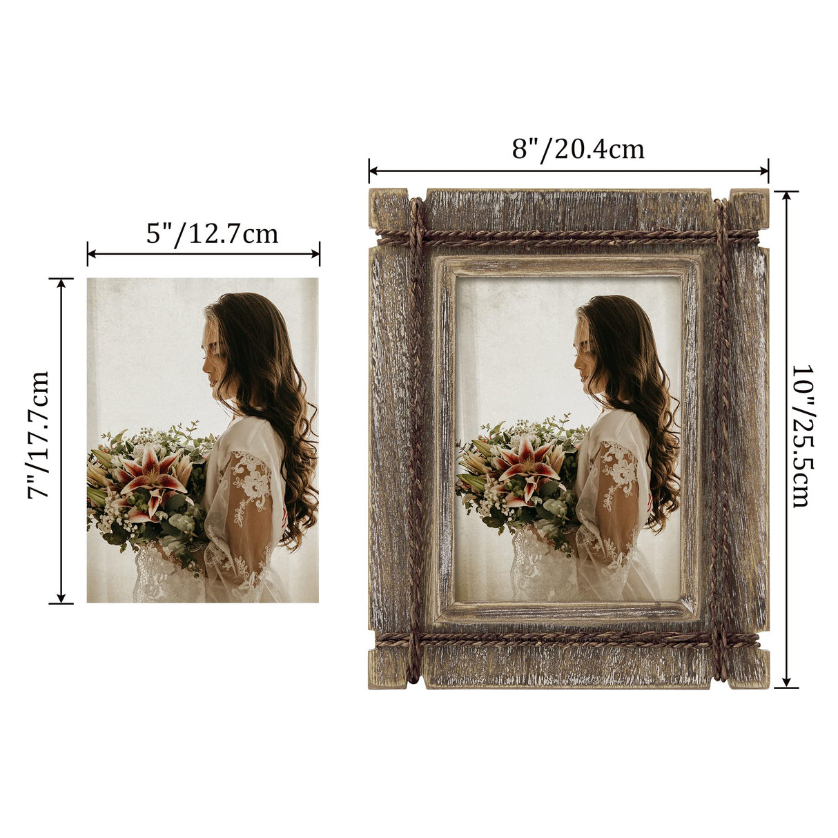 takfot Rustic Picture Frames 5x7 Wooden Picture Frame Set of 2, Distressed Western Photo Frame with Real Glass Wall and Tabletop Display Gift for Mom Dad Family Friends takfot