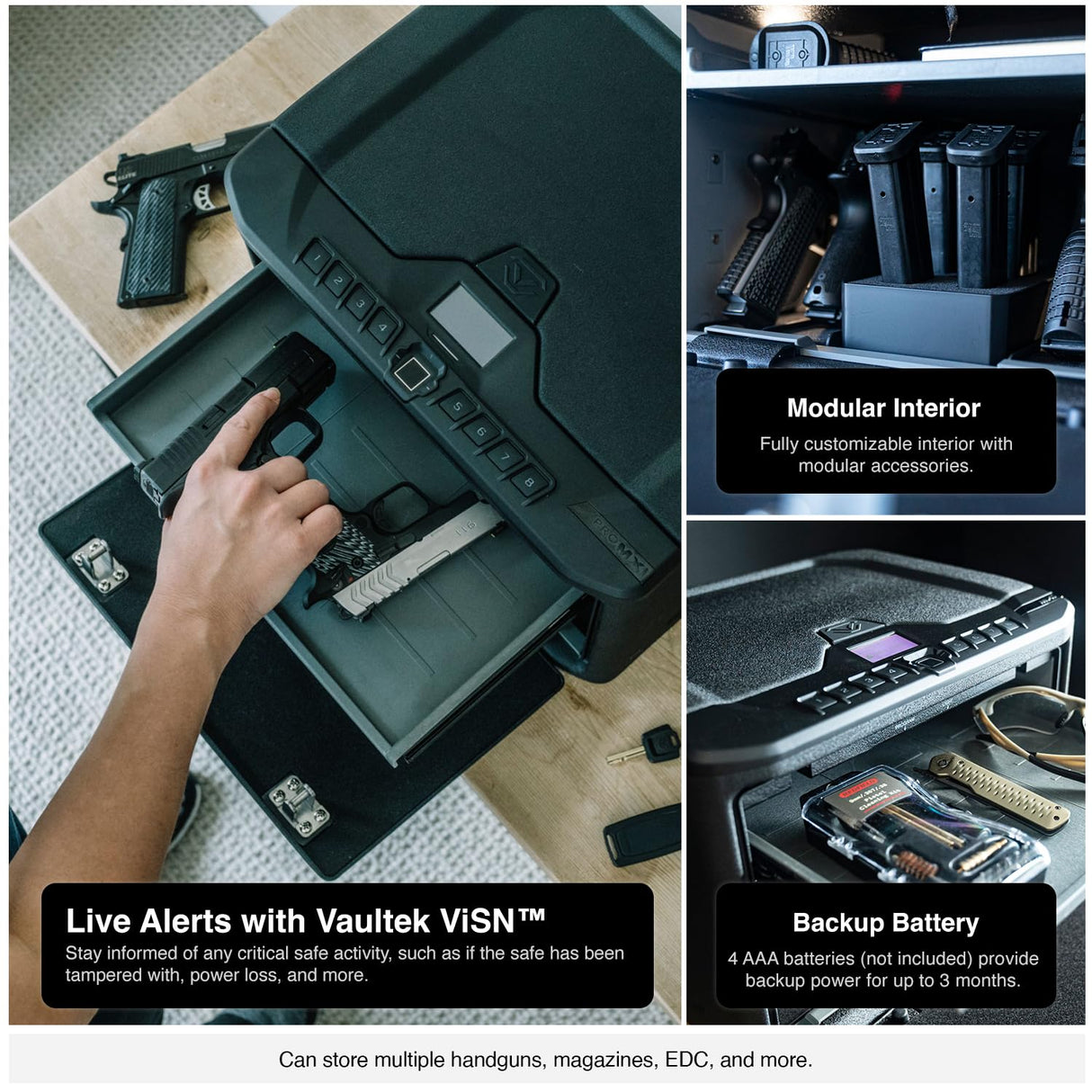 VAULTEK MX Series Safe High Capacity Smart Handgun Safe Multiple Pistol Storage Smart Safe Available in Biometric + WiFi with Auto-Open Door (Biometric + WiFi) VAULTEK