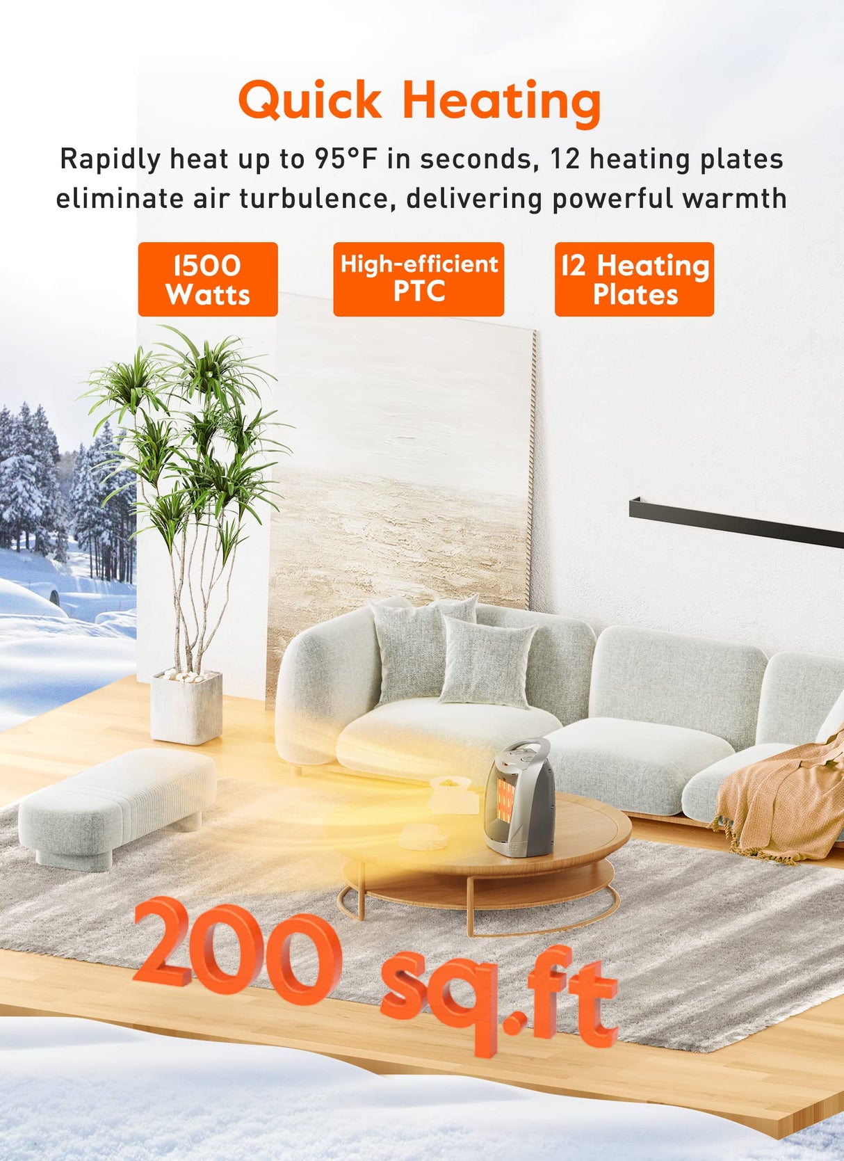 GiveBest Portable Electric Space Heater with Thermostat, 1500W/750W Safe and Quiet Ceramic Heater Fan, Heat Up 200 Square Feet for Office Room Desk Indoor Use, Silver GiveBest