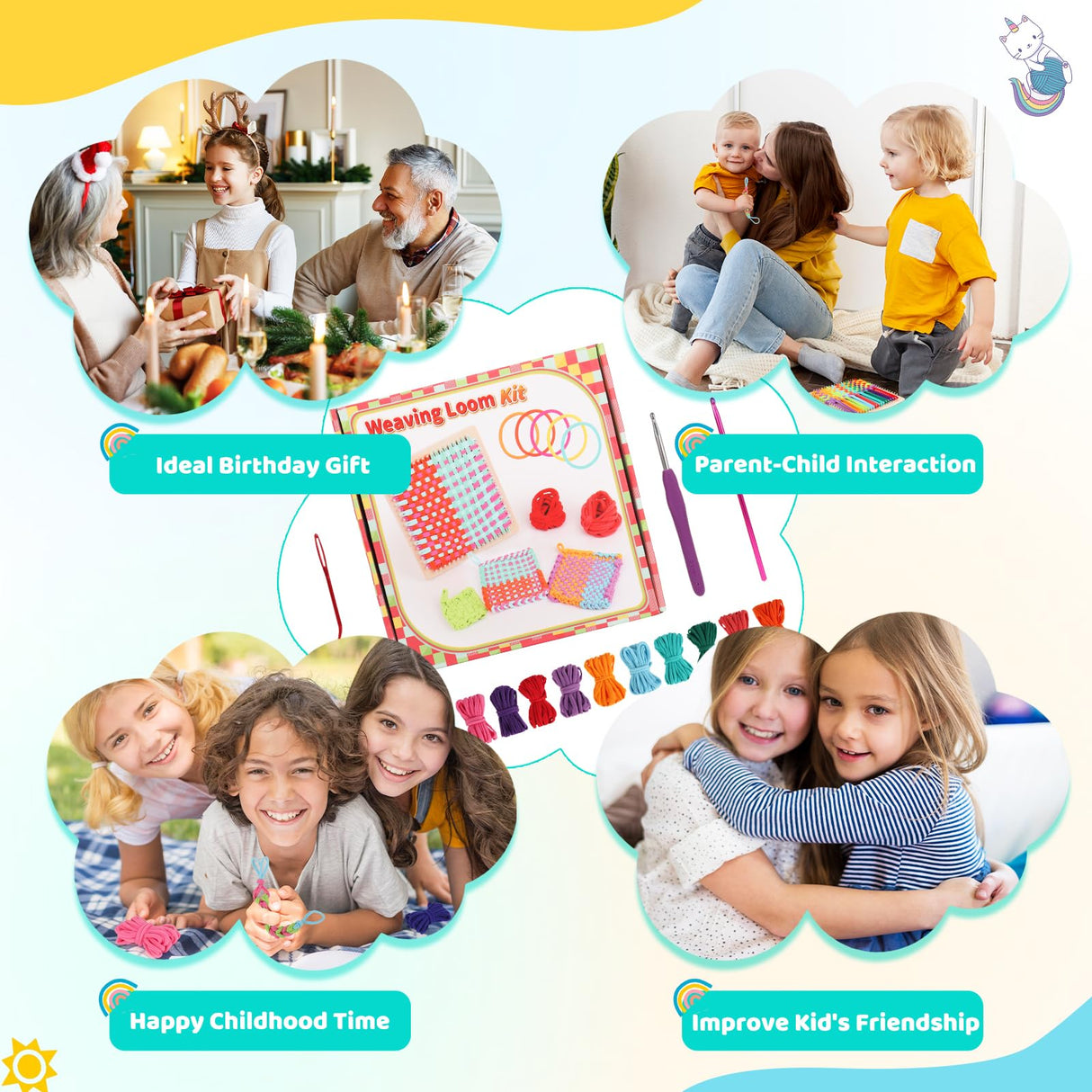 Aeelike Weaving Loom Kit for Kids, Potholder Wood Loom Kits Including 192 PCS Colorful Craft Loops Detailed Instructions for Girls Boys Ages 5-12 Activity, Durable-Perfect Kids Gift-Happy Time Aeelike