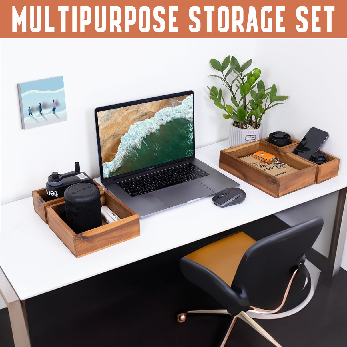 Demigo Acacia Drawer Organizer Set of 5, Cabinet Container Box, Wood Bin Set in Varied Sizes, Dividers Holder for Storage Cooking Utensils Spices Tea Bags Foods Office Items (Brown) Demigo