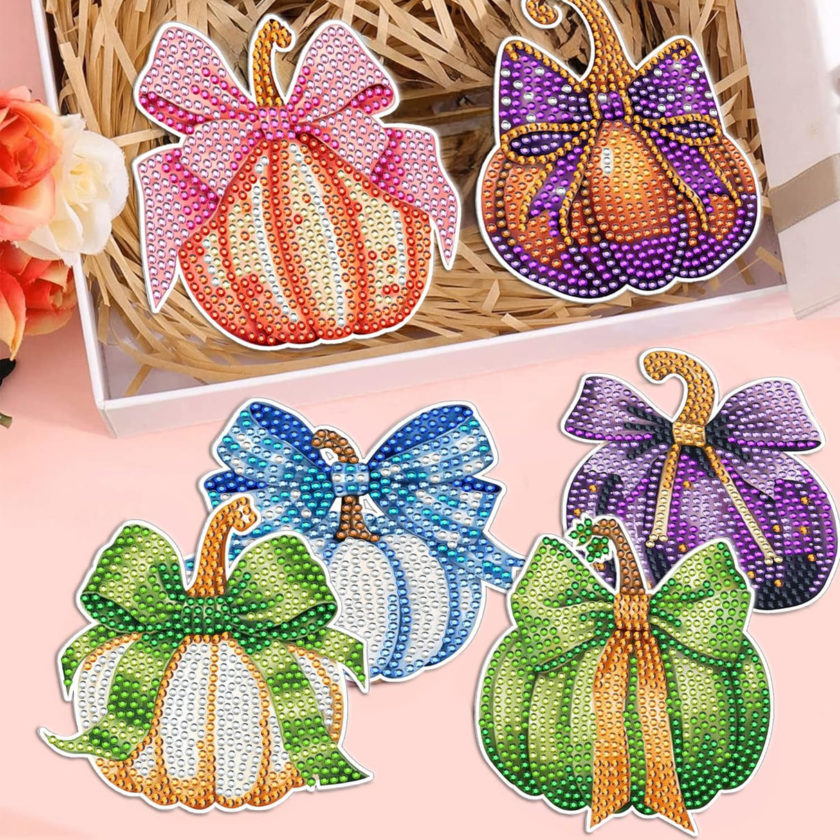 8 Pcs DIY Diamond Art Painting Fashion Pumpkins Coasters with Holder, Diamond Craft Supplies Coasters for Drinks.PUM14 YIMORE