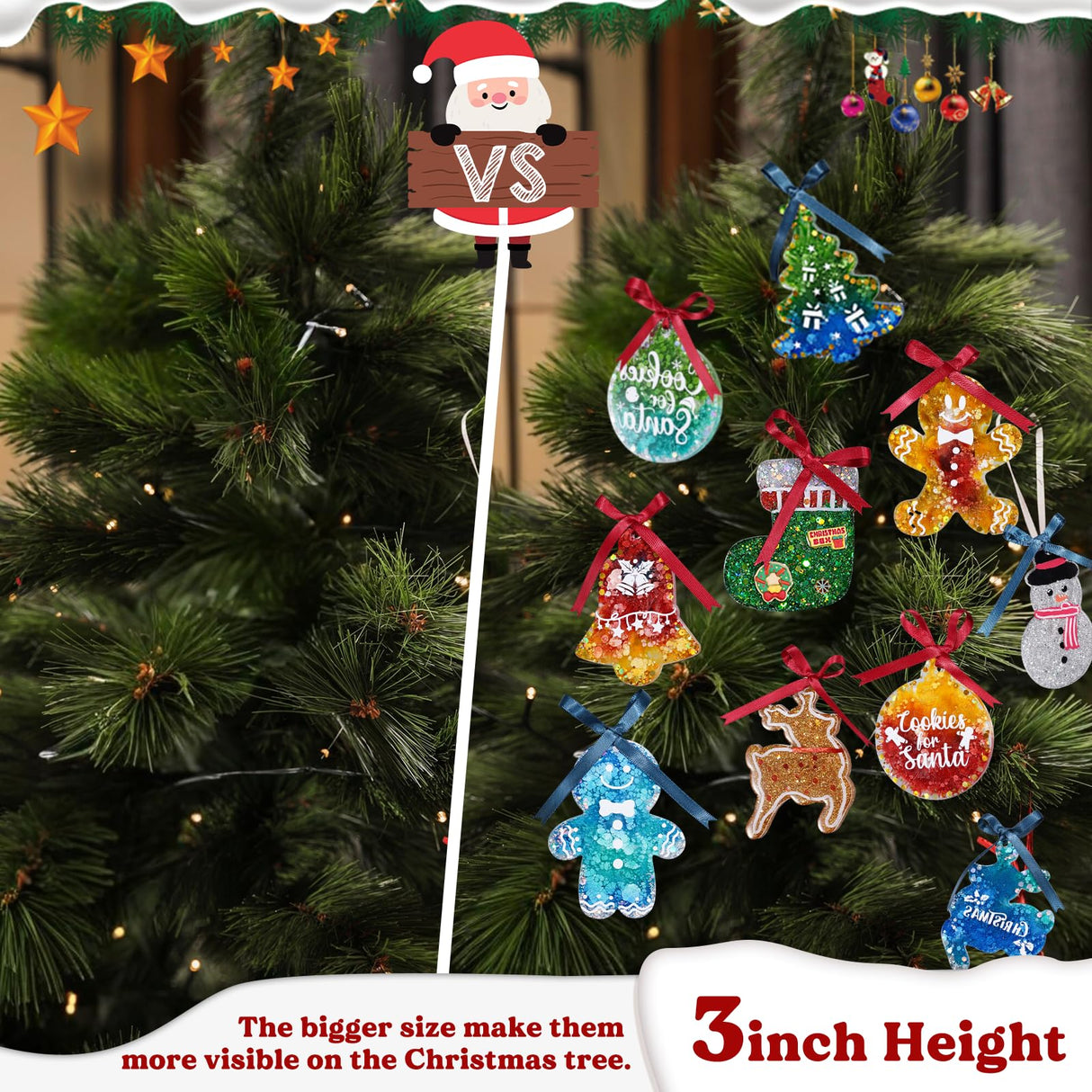 LET’S Resin Upgraded Christmas Resin Molds Silicone, 16 Cavities Large Resin Christmas Ornament Molds Each 3inch, Glossy Silicone Molds for Resin Art Craft,Keychains,Christmas Tree Decorations LET'S RESIN