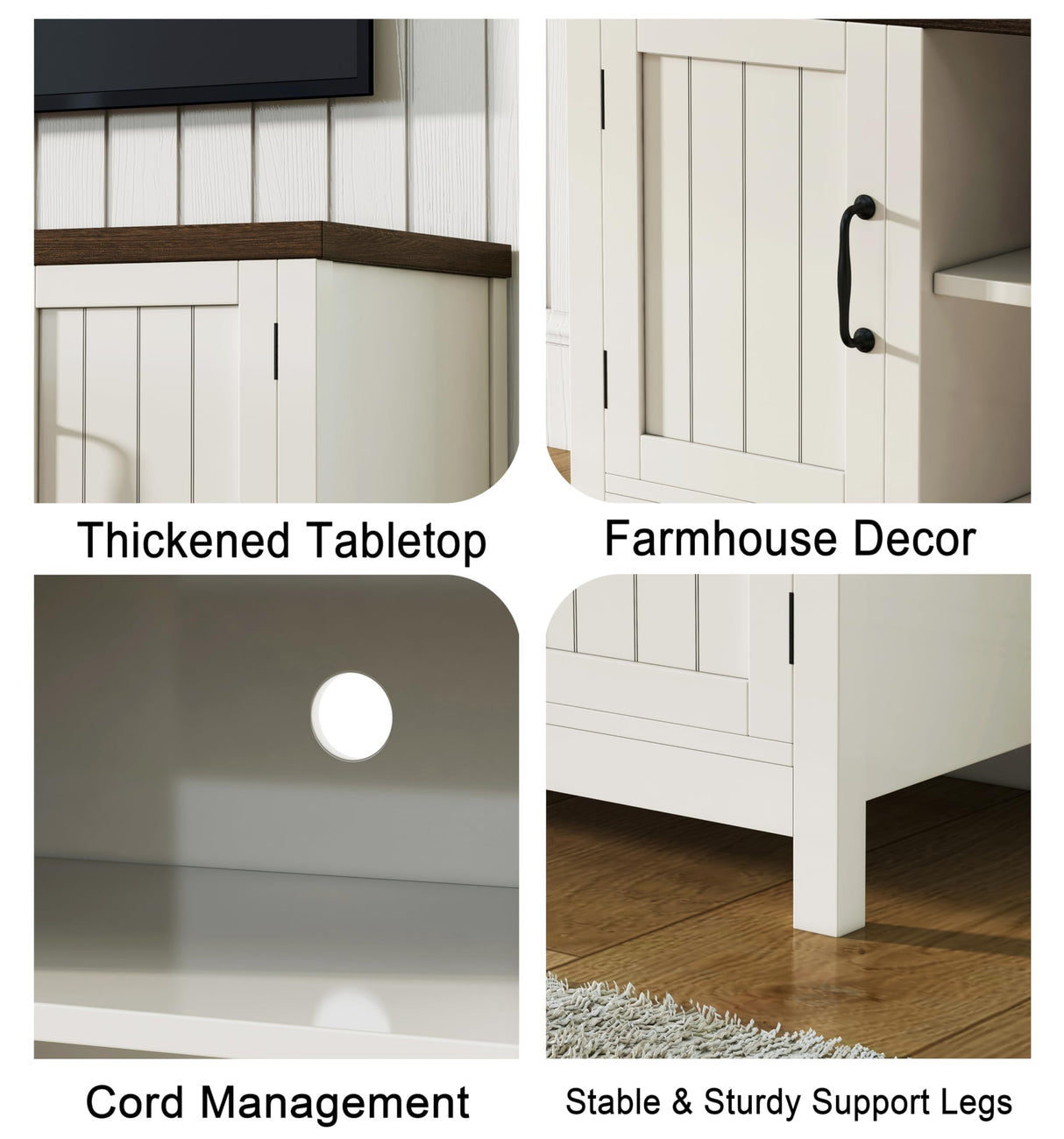 ChooChoo Farmhouse TV Stand, Wood Grooved Door Entertainment Center with Storage Cabinets and Open Shelves, Rustic Media Console up to 55 inches for Living Room, Bedroom, White ChooChoo