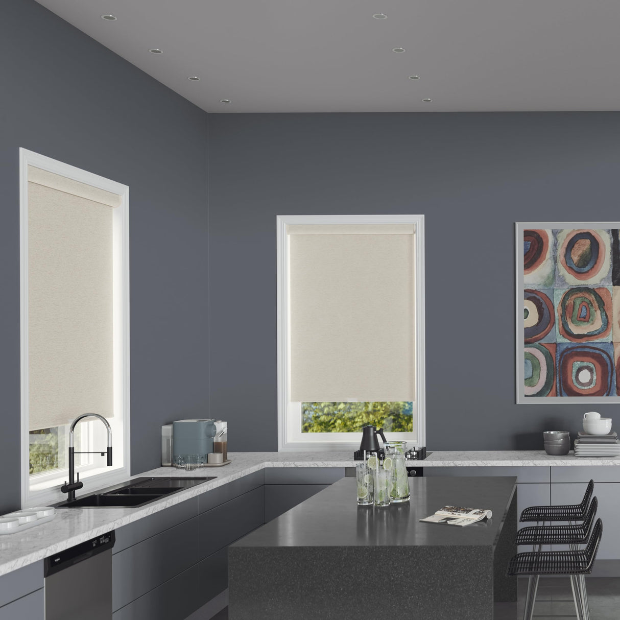 Lumino 100% Blackout Roller Shades for Windows - 23" W x 72" L - Sand, Over 2,000 Custom Sizes, Cordless, Dual Layer Fabric for Advanced Light Blockage, Thermal Insulated Privacy Blinds Lumino