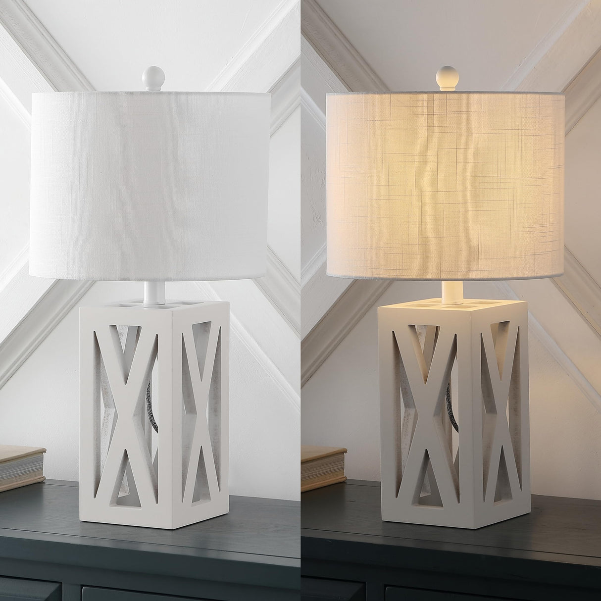 JONATHAN Y JYL1062B-SET2 Stewart 21.5" Wood LED Table Lamp Farmhouse, French Country, Rustic, Bohemian, Bedroom, Living Room, Office, College, Bookcase, White (Set of 2) JONATHAN Y