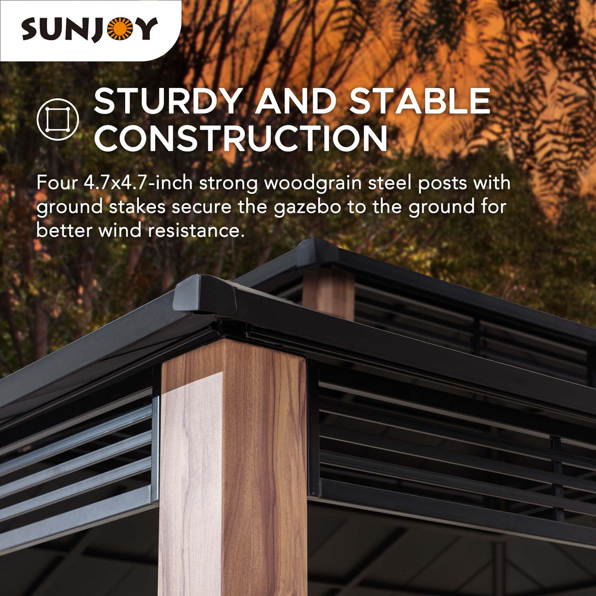 Sunjoy Roberts Outdoor Patio 13 x 15 ft. Black Steel Frame Hardtop Gazebo with 2-Tier Rust-Resistant Steel Roof by SummerCove SummerCove