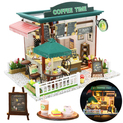Miniature House Kit, Miniature Dollhouse, Mini Houses for Beginners, Mayberry Street Miniatures, Model Building Craft Diorama Kits for Adult, Ideal Gifts for Birthday, Easter Christmas(Coffee Shop)