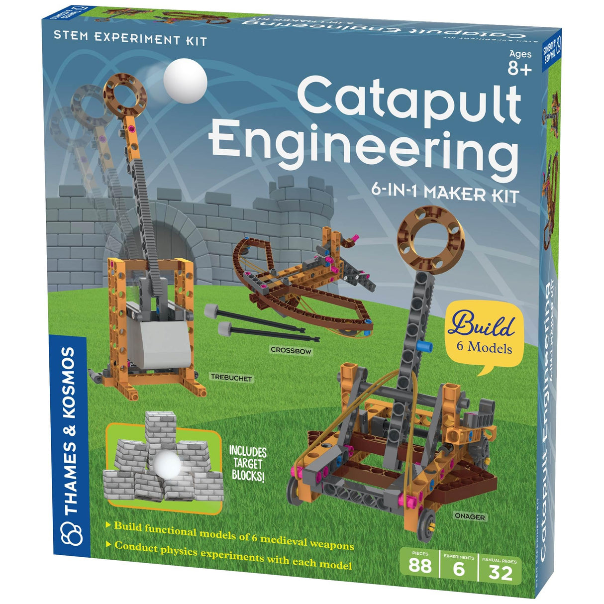 Thames & Kosmos Catapult Engineering STEM Maker Kit, Build 6 Models of Unique Medieval Machines, Explore Mechanical Physics, Includes Safe Foam Balls & Soft-Tipped Projectiles, Suitable for Ages 8+ Thames & Kosmos