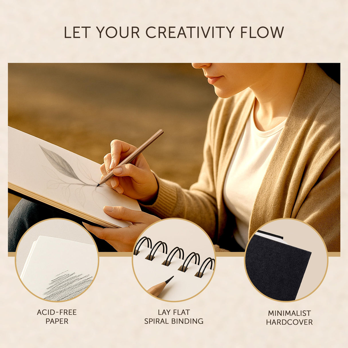 Artist’s Sketchbook Hardcover – 200GSM Very Thick Paper – Large, Spiral Sketch Book for Drawing and Mixed Media – Sketch Pad, Art Book - 8.25 x 11.4, 40 Sheets / 80 Pages String & Space