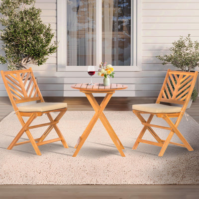 Werph 3-Piece Acacia Wood Patio Set, Foldable Bistro Table and Chairs Set of 2,Small Patio Furniture Set with Cushions,Folding Balcony Chairs Table Set for Apartment, Balcony, Deck or Porch