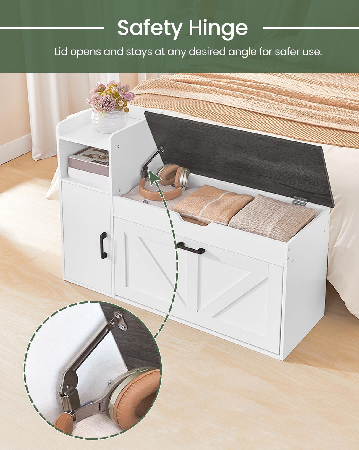 CHOEZON Shoe Storage Bench, Shoe Cabinet with Flip Drawer, 39.4'' Shoe Bench, Farmhouse Entryway Bench, Storage Bench with Side Cabinet and Lift-Off Storage Box, White Charcoal Black MHX01WC CHOEZON