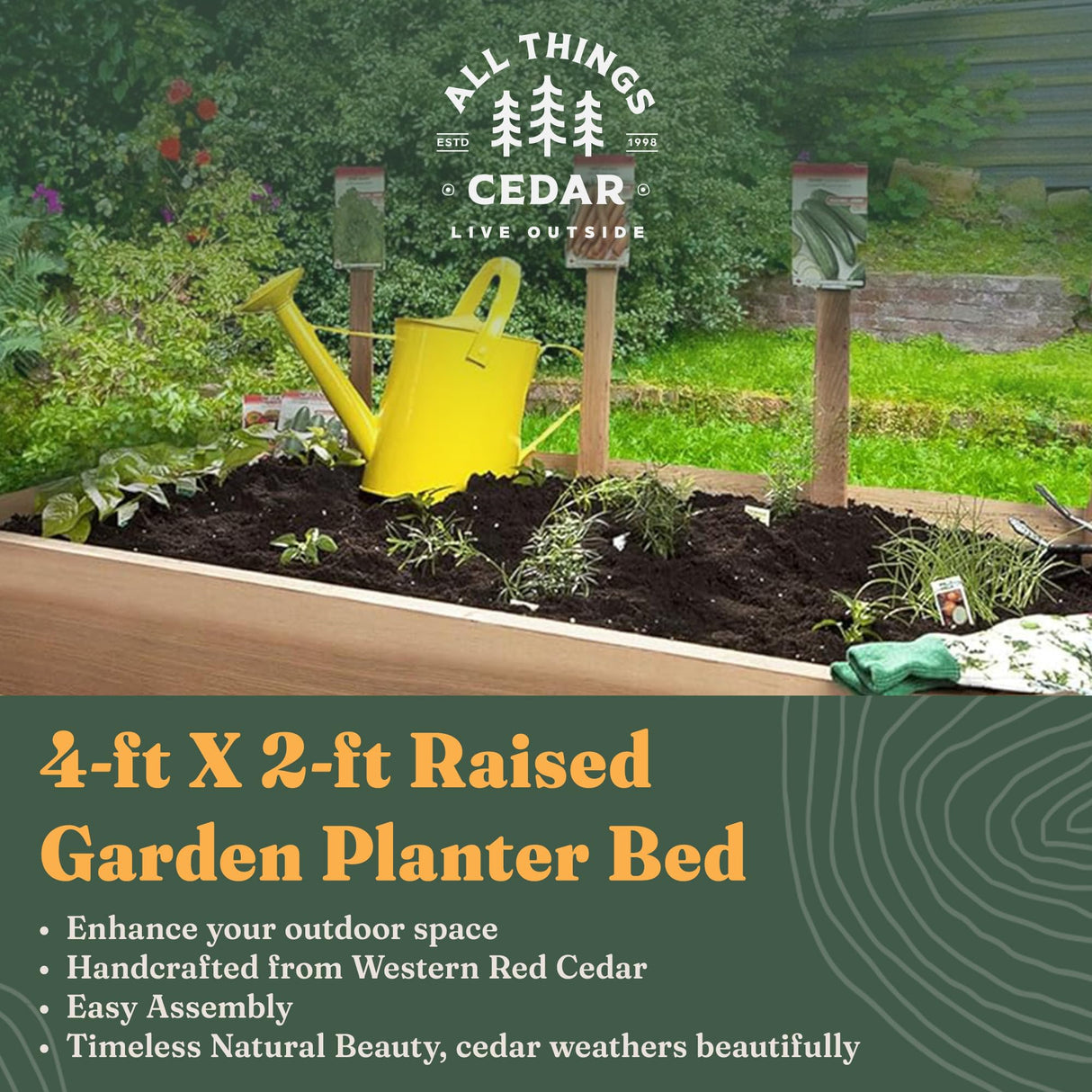 All Things Cedar 4-ft X 2-ft Raised Garden Planter Bed, Western Red Cedar Build All Things Cedar