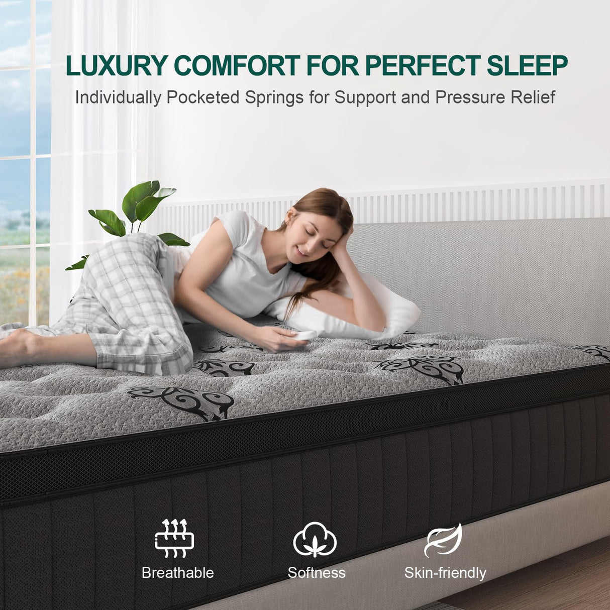 VISCOUNTESS King Mattress, 9 Inch Hybrid Mattresses Bed in a Box with Gel Memory Foam & Pocket Spring, Euro Top, Medium Firm for Back Support & Pressure Relief, Motion Isolation, Grey VISCOUNTESS