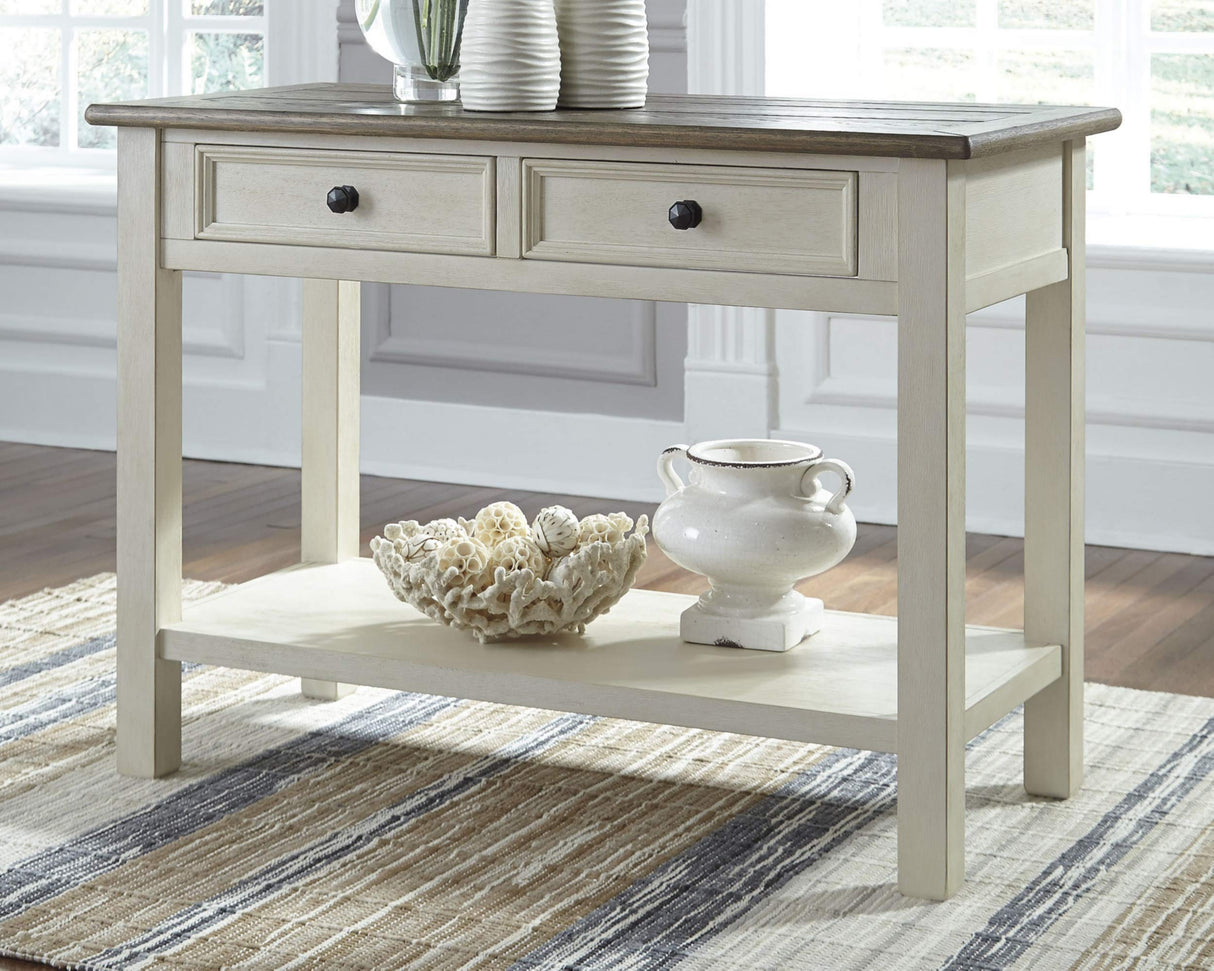 Signature Design by Ashley Bolanburg Farmhouse Rectangular Two Tone Sofa Table, Antique Cream Signature Design by Ashley