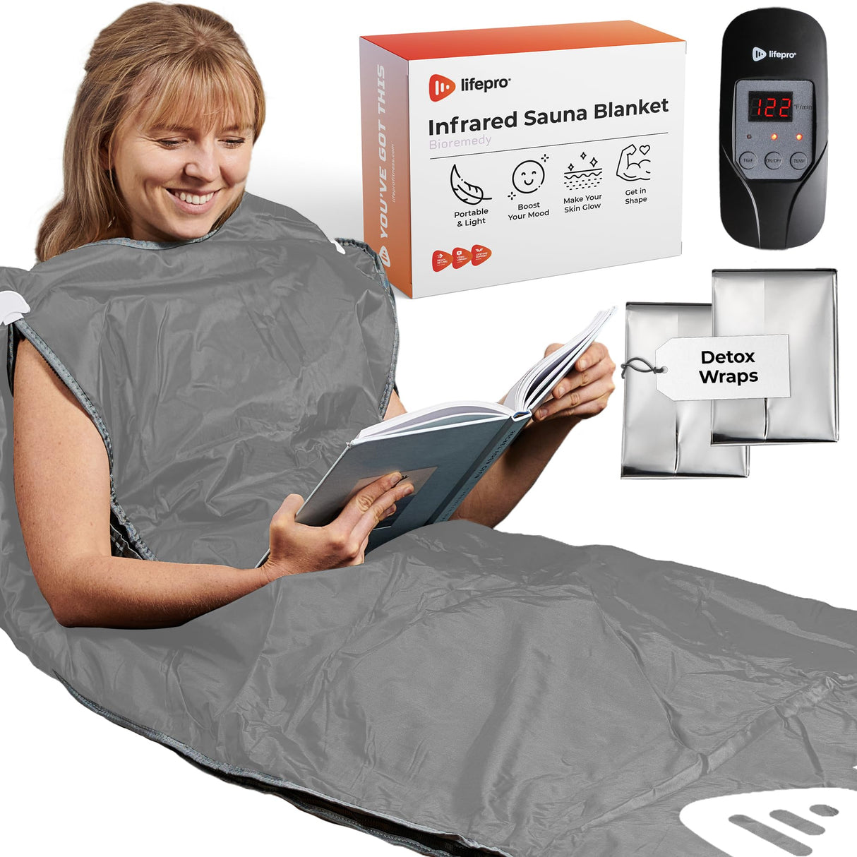 LifePro Sauna Blanket for Detoxification - Portable Far Infrared Sauna for Home Detox Calm Your Body and Mind Large Gray - Sauna for in-Home Use LifePro