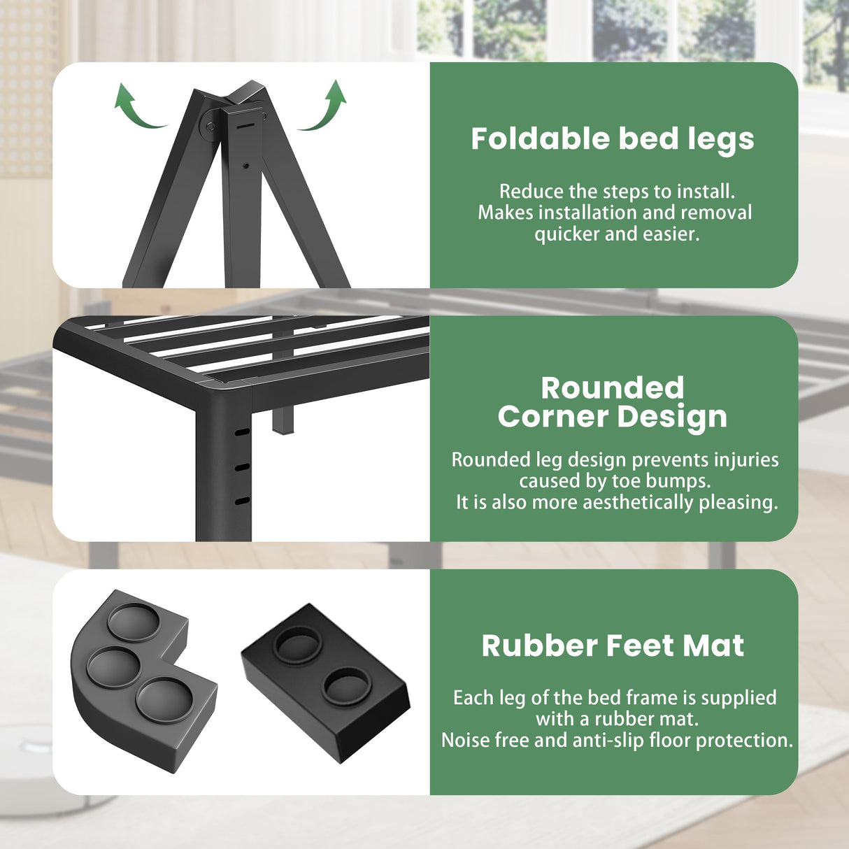 NKZ 14 Inch King Bed Frame, Sturdy Metal Platform with Round Corner Legs, 3,500 lbs Heavy Duty Steel Slat Support, Easy Assembly, Noise Free, No Box Spring Needed NKZ