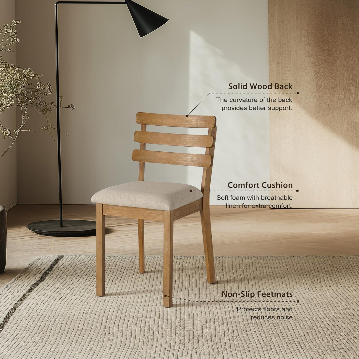 Farmhouse Dining Table Set for 4, Wooden Dining Roon Table and Solid Wood Chairs, 5-Piece Modern Dining Set Home, Kitchen, Dining Room, 4 Upholstered Chairs, Rubberwood Legs SIMTONAL