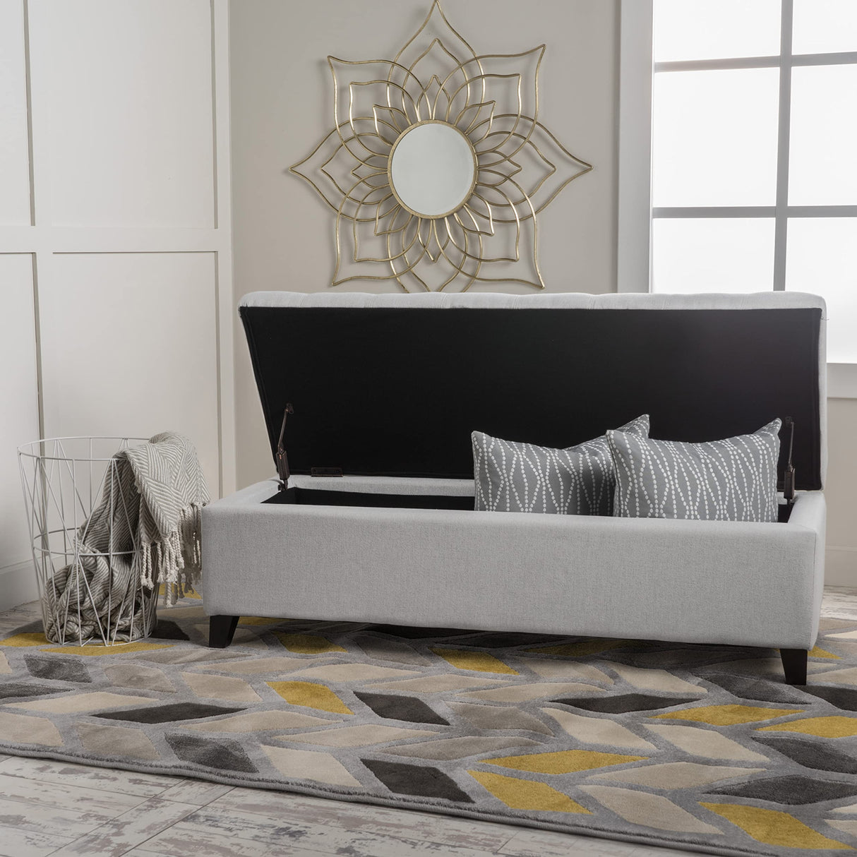 Christopher Knight Home Mission Fabric Storage Ottoman, Light Grey Christopher Knight Home