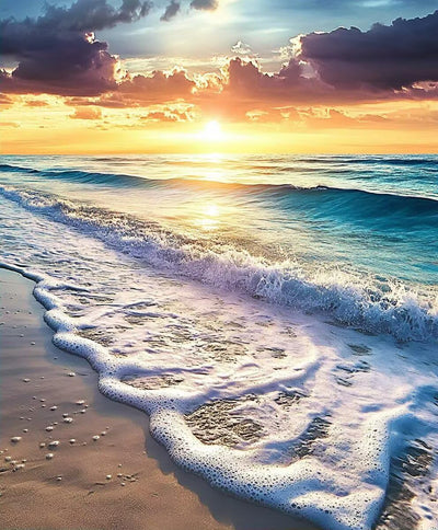 Ocean Wave Diamond Painting Kits for Adults, 5D Beach Diamond Art Kits for Beginners, DIY Full Drill Paint with Diamond, Home Wall Decor 8x12 in