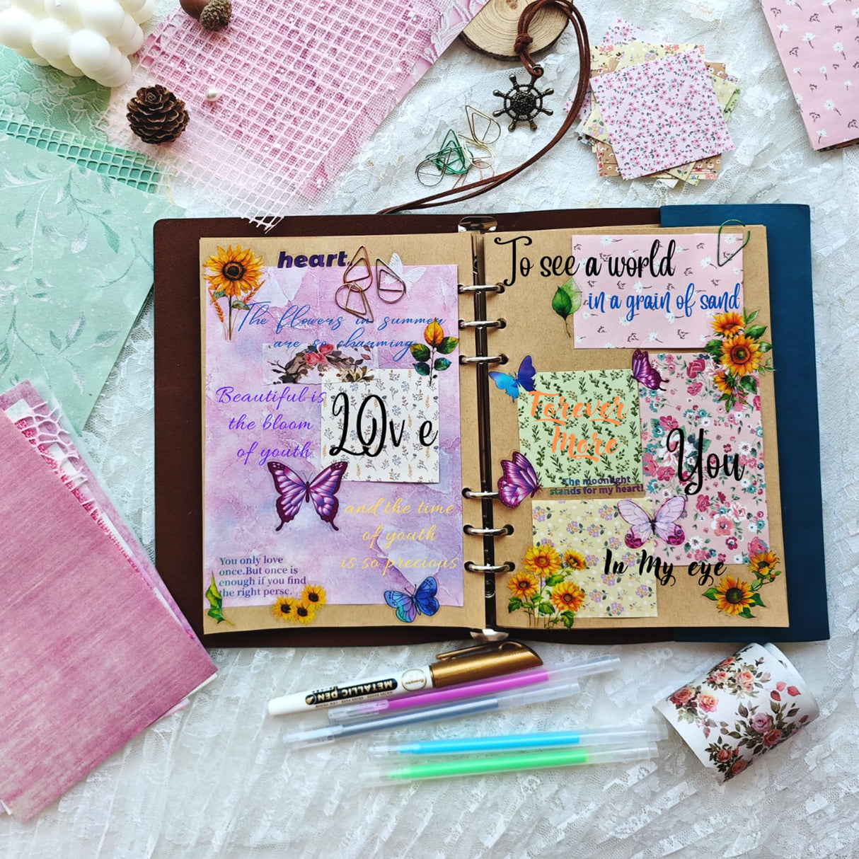 YOJO Scrapbook Paper, 317PCS Scrapbook Supplies Kit, Texture Aesthetic Decorative Craft Paper Include Stickers for Planner, Bullet Journaling, Junk Journal, Craft Gifts for Women Girls YOJO