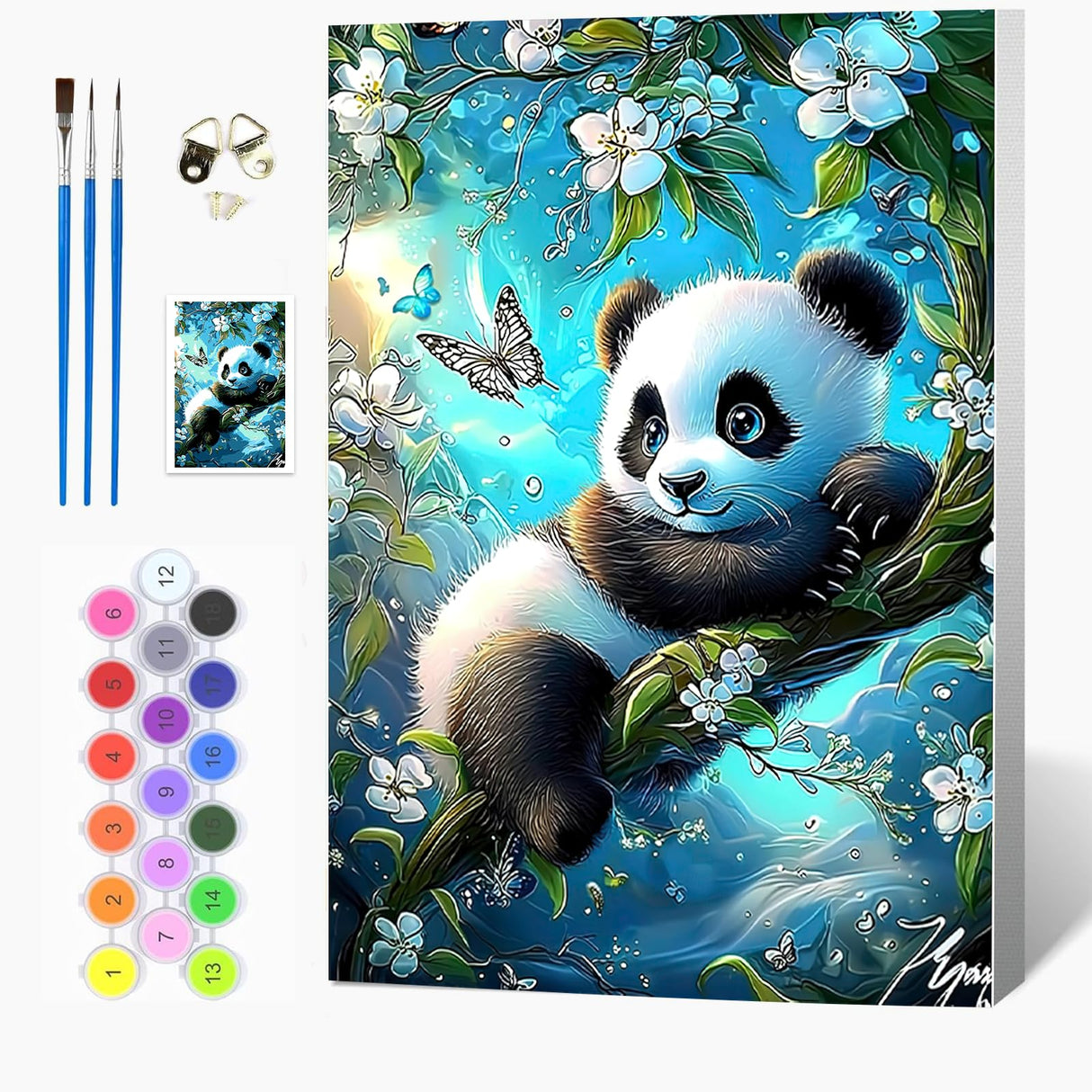 Auremi Panda Paint by Number Kits for Adults,Animal Paint by Number on Canvas with Frame DIY Painting with Number Acrylic Oil Paint Kits for Home Decor 8x12 in Auremi