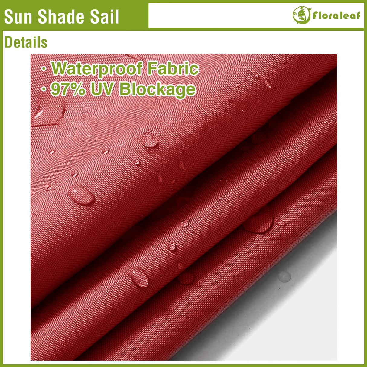 FLORALEAF Sun Shade Sail 15' X 22' Rectangular Waterproof Sun Sail UV Block Canopy for Outdoor Patio Lawn Garden Backyard, Red FLORALEAF