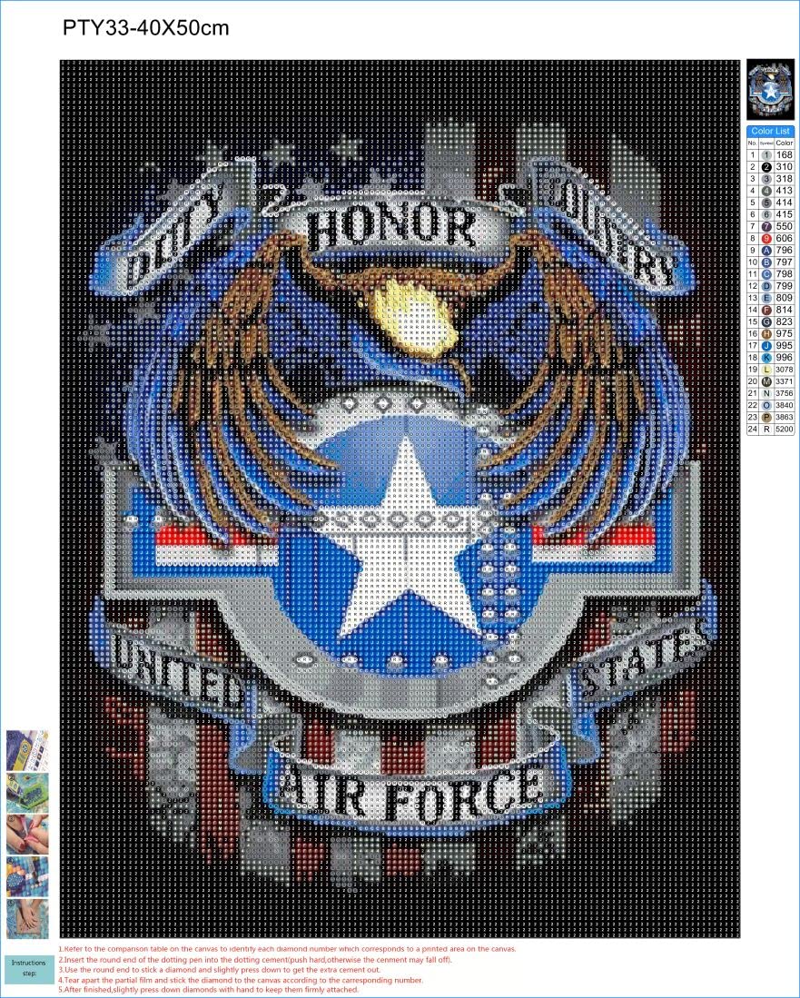 HONGJIE 5D DIY Diamond Painting by Number Kits Air Force 16X20 Inch for Adults and Kids, Round Full Drill Rhinestone Cross Stitch Mosaic Art for Home Wall Decoration and Gift Option. Hongjie