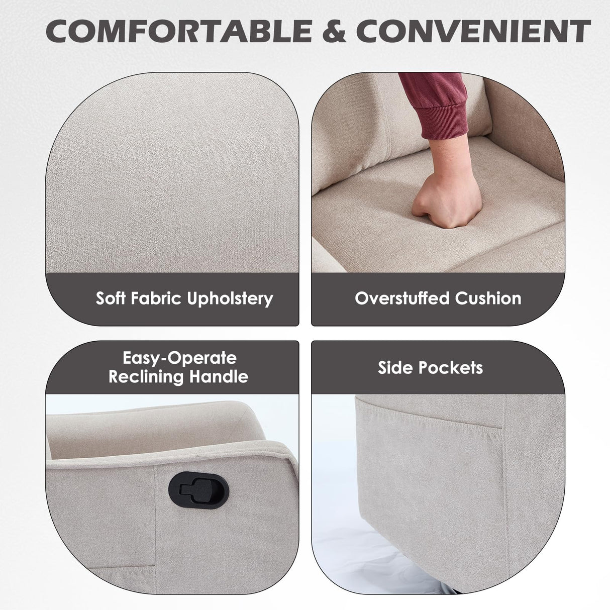 Trustyue Swivel Rocker Recliner Chair, 360° Swivel Recliner with Heat and Massage, Rocker Recliner Nursery Glider Chair with Side Pockets for Living Room (Beige, Fabric) Trustyue