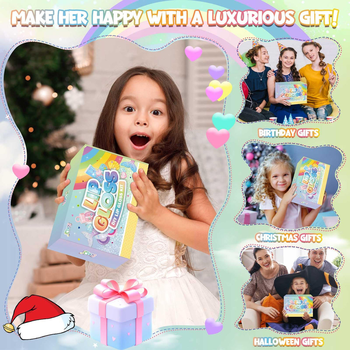 Jcoos Lip Gloss Making Kit - 73PCS Keychain DIY Lip Gloss, Shimmery Moisturizing Lip Glaze Handmade Set, Fun Craft Kit for Beginner, Women, Kids, Tween, Preteen, Teens Girl Gifts Trendy Stuff Jcoos