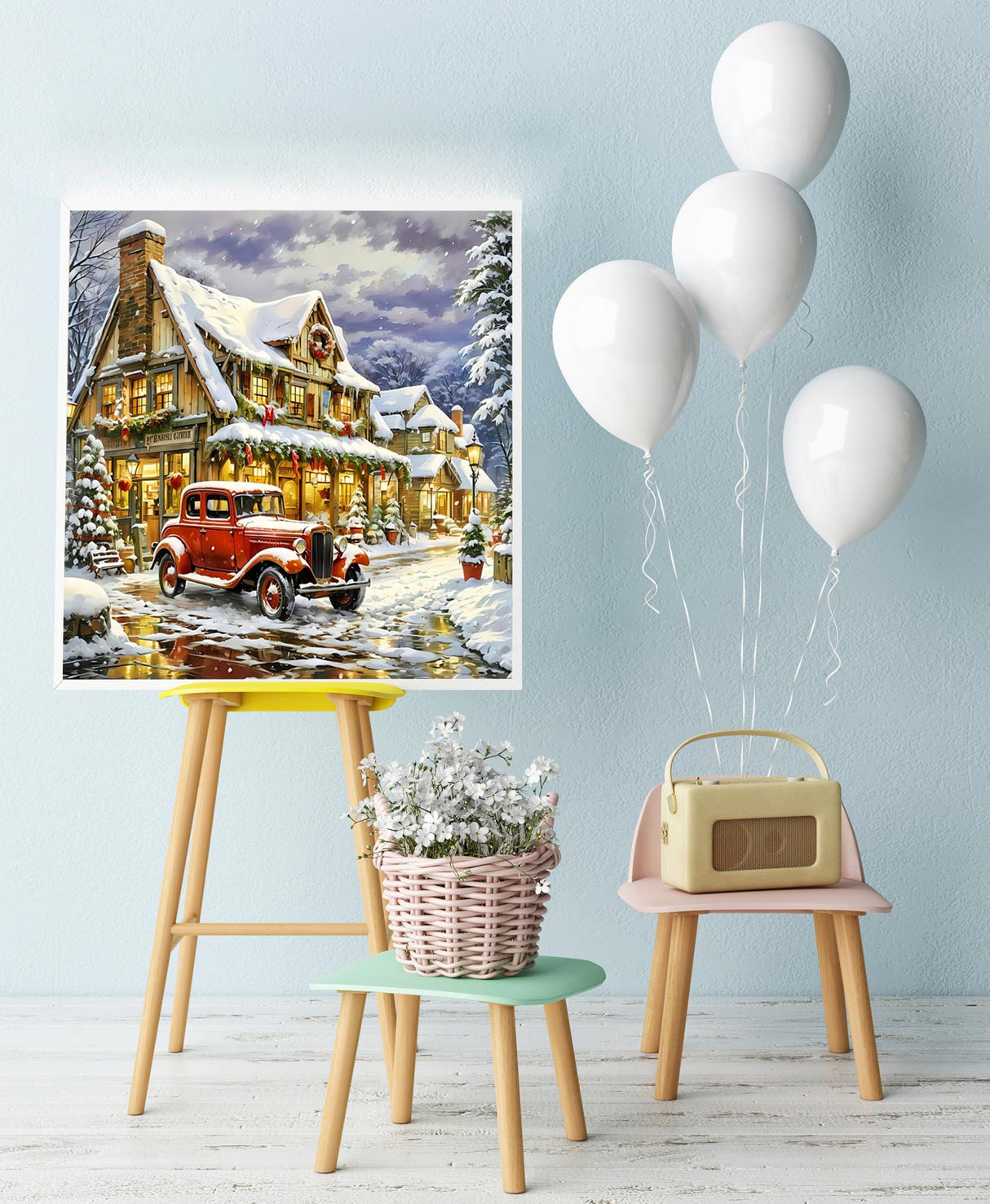 Christmas Truck Diamond Painting Kits for Adults Beginners,DIY Winter House Car Diamond Art,5D Full Round Drill Diamond Dot Gem Art Kits, Home Wall Decor 14x14 Inch AREOPNMG