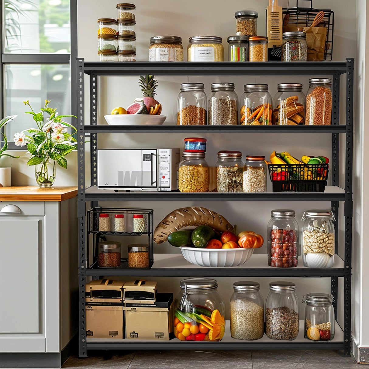 WORKPRO 5-Tier Metal Garage Shelving, 48”W x 24”D x 72”H, Adjustable Storage Rack, Heavy Duty Shelf with Particle Board, 2500 lbs Load Capacity (Total) for Garage, Basement, Warehouse, Kitchen WORKPRO