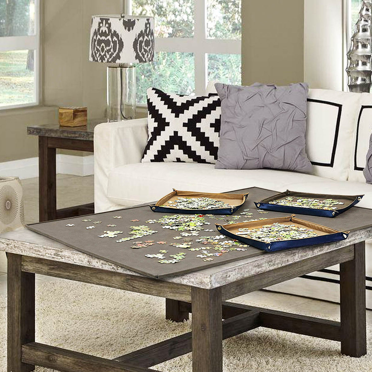 Lavievert 1500 Pieces Jigsaw Puzzle Board with Padded Cover, Portable Puzzle Case with 6 Sorting Trays, Puzzle Caddy Puzzle Storage Saver with Non-Slip Surface for Adults and Kids LAVIEVERT