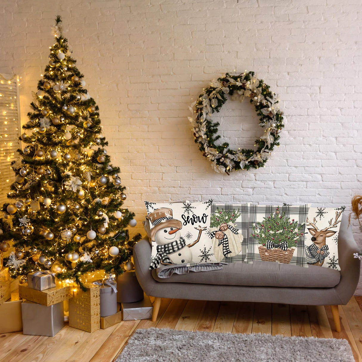 ONFAON Christmas Decorations - Christmas Pillow Covers 18x18 Set of 4, Holiday Christmas Decor Home Sofa Couch Cushion Indoor Decorations ONFAON