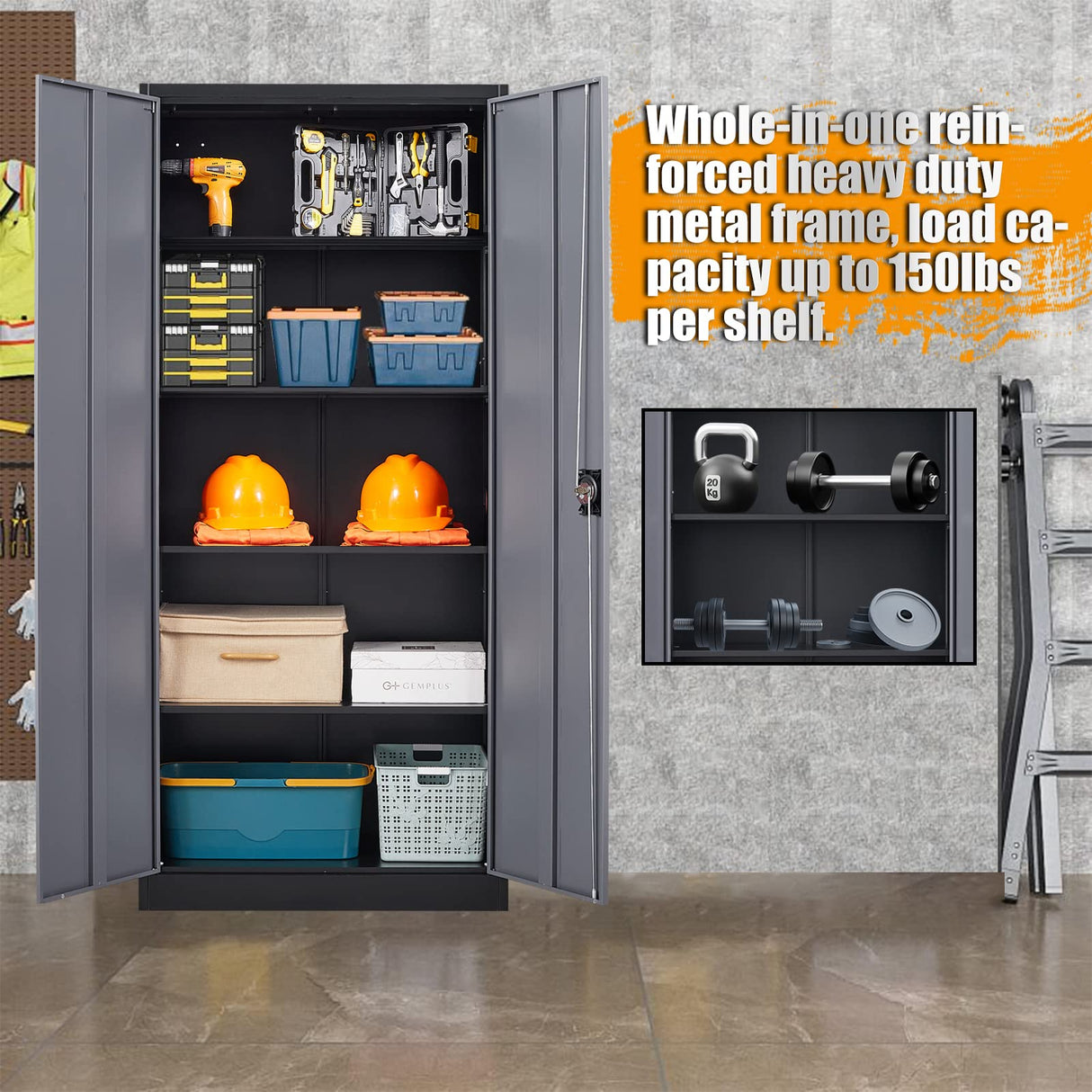 STANI Garage Storage Cabinet, Metal Storage Cabinet with 4 Adjustable Shelves, 71" Steel Lockable File Cabinet, Locking Steel Storage Cabinet for Office,Home,Garage,Gym,School STANI