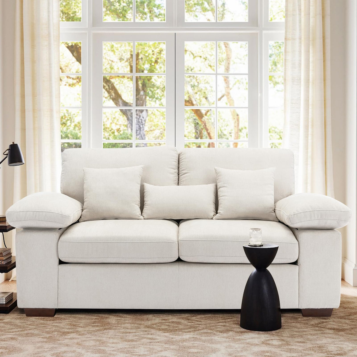 COLAMY Loveseat Couch Sofa,73" Upholstered Living Room Sofa with Pillows Modern Comfy Removable Back Seat Cushions Bedroom Couch, Beige COLAMY