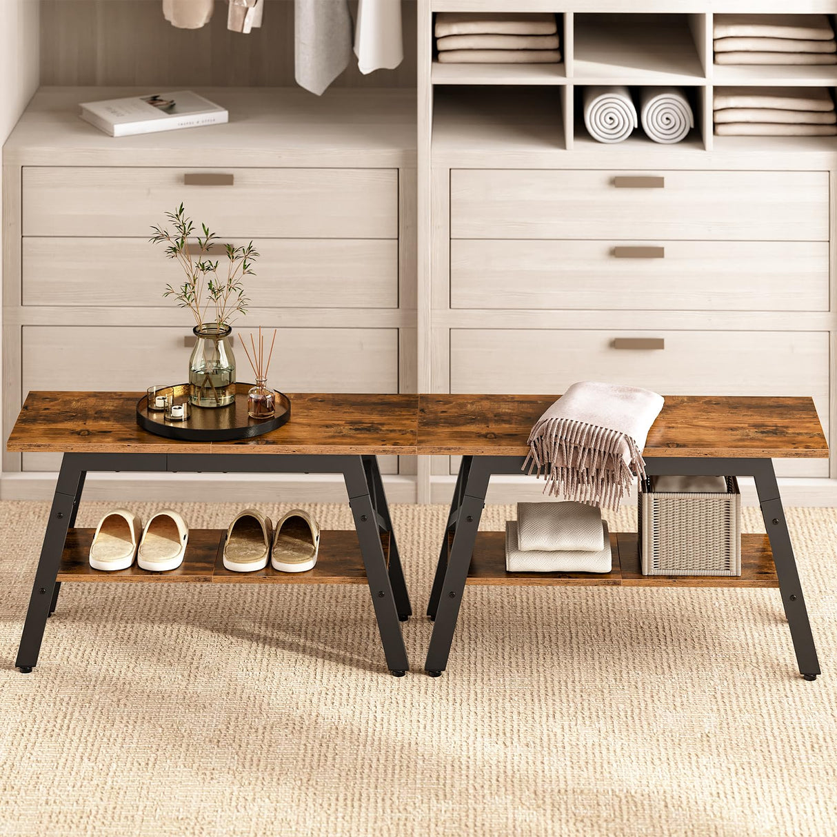 HOOBRO 2-Tier Shoe Bench with Storage, 31.5" L Shoe Rack Organizer, Industrial Entryway Bench with Seat, Easy Assembly, for Entrance, Hallway, Mudroom, Indoor, Rustic Brown and Black BF86HX01G1 HOOBRO