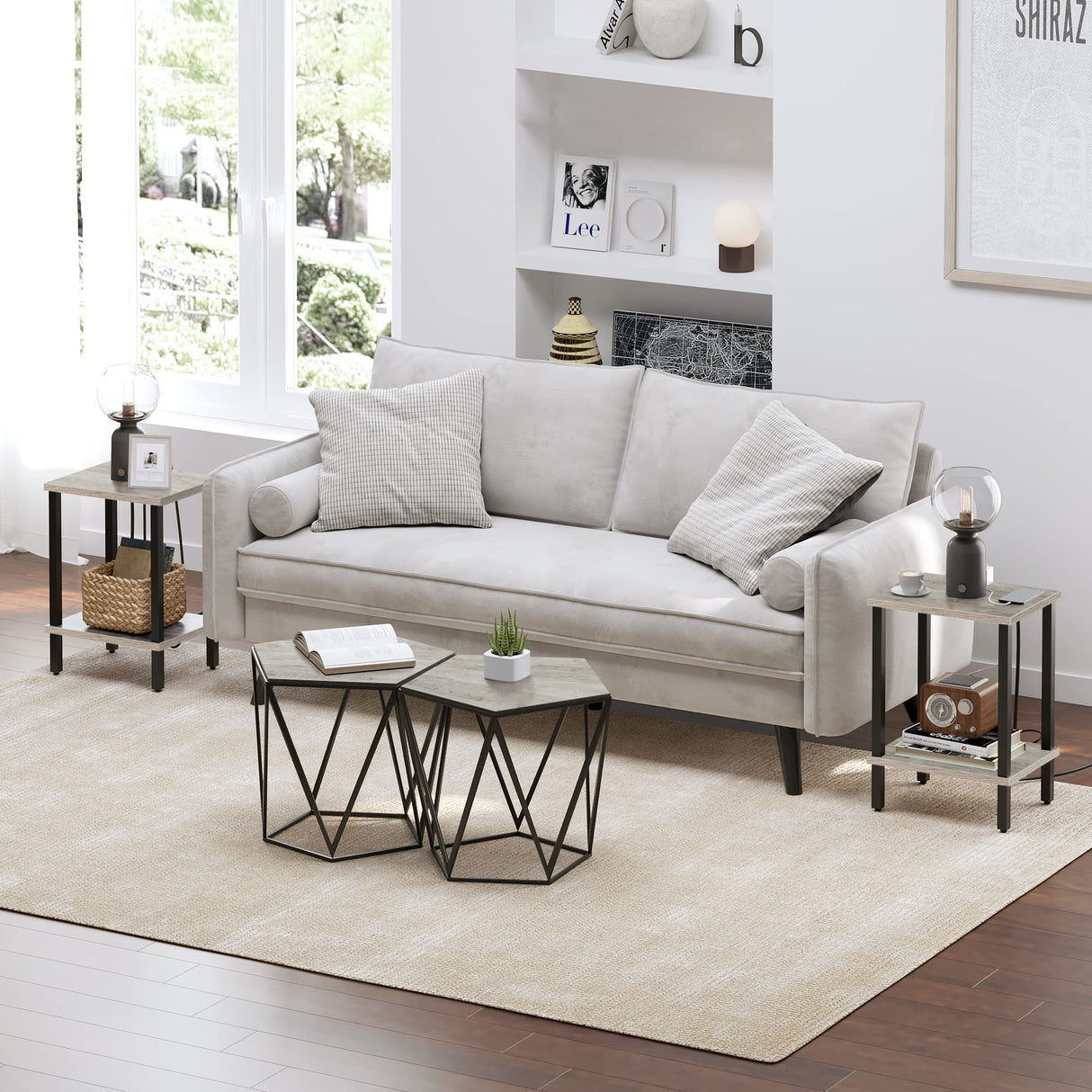 TUTOTAK End Table, Set of 2, Side Table, Nightstand, 2-Tier Storage Shelf, Sofa Table for Small Space, Living Room, Bed Room TB01BG035 TUTOTAK