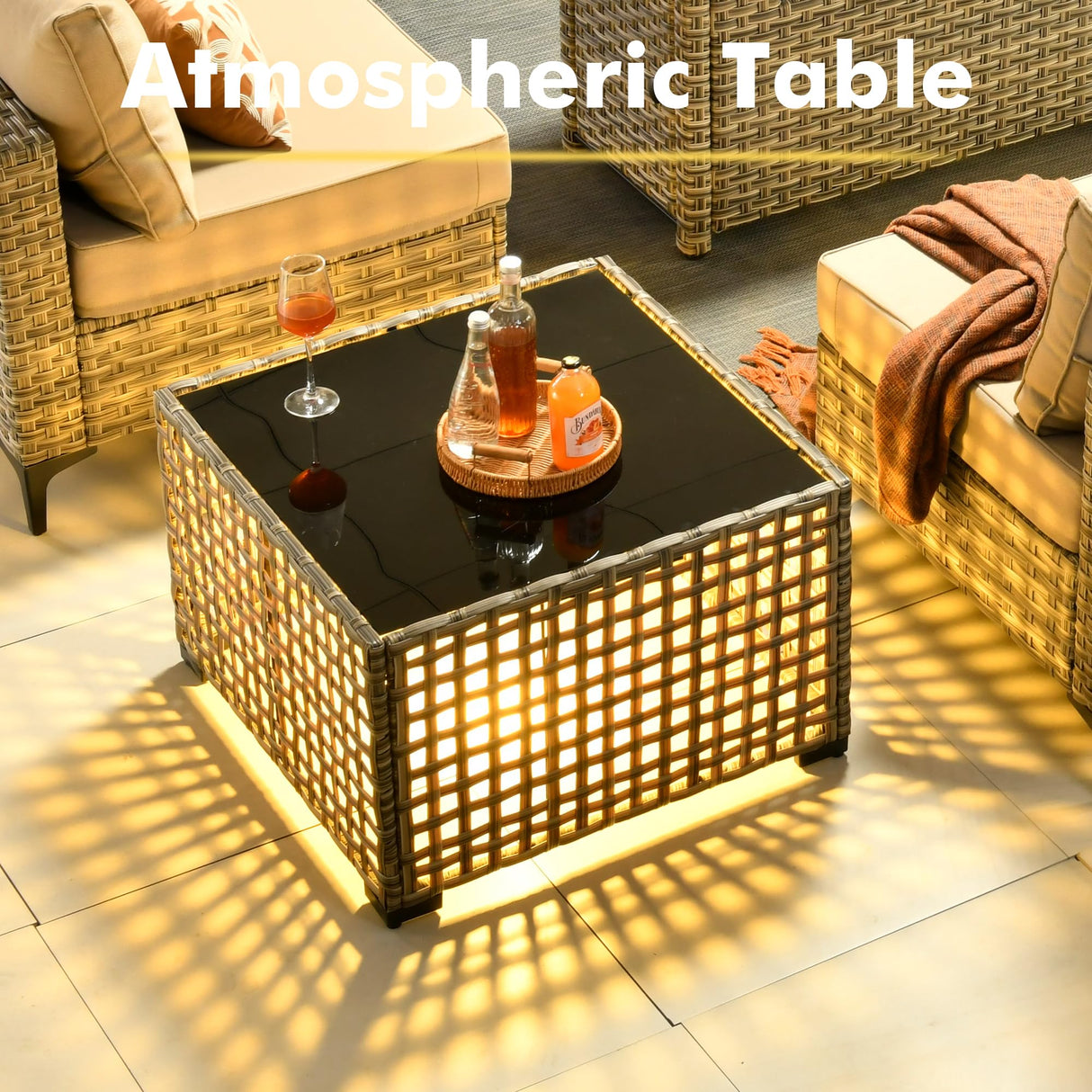 CAODOC Outdoor Sectional Patio Furniture Set,10 Pieces Wicker Conversation Sets L Shaped Couch,Out Door Sofa Outside Furniture with Swivel Chairs,Beige CAODOC