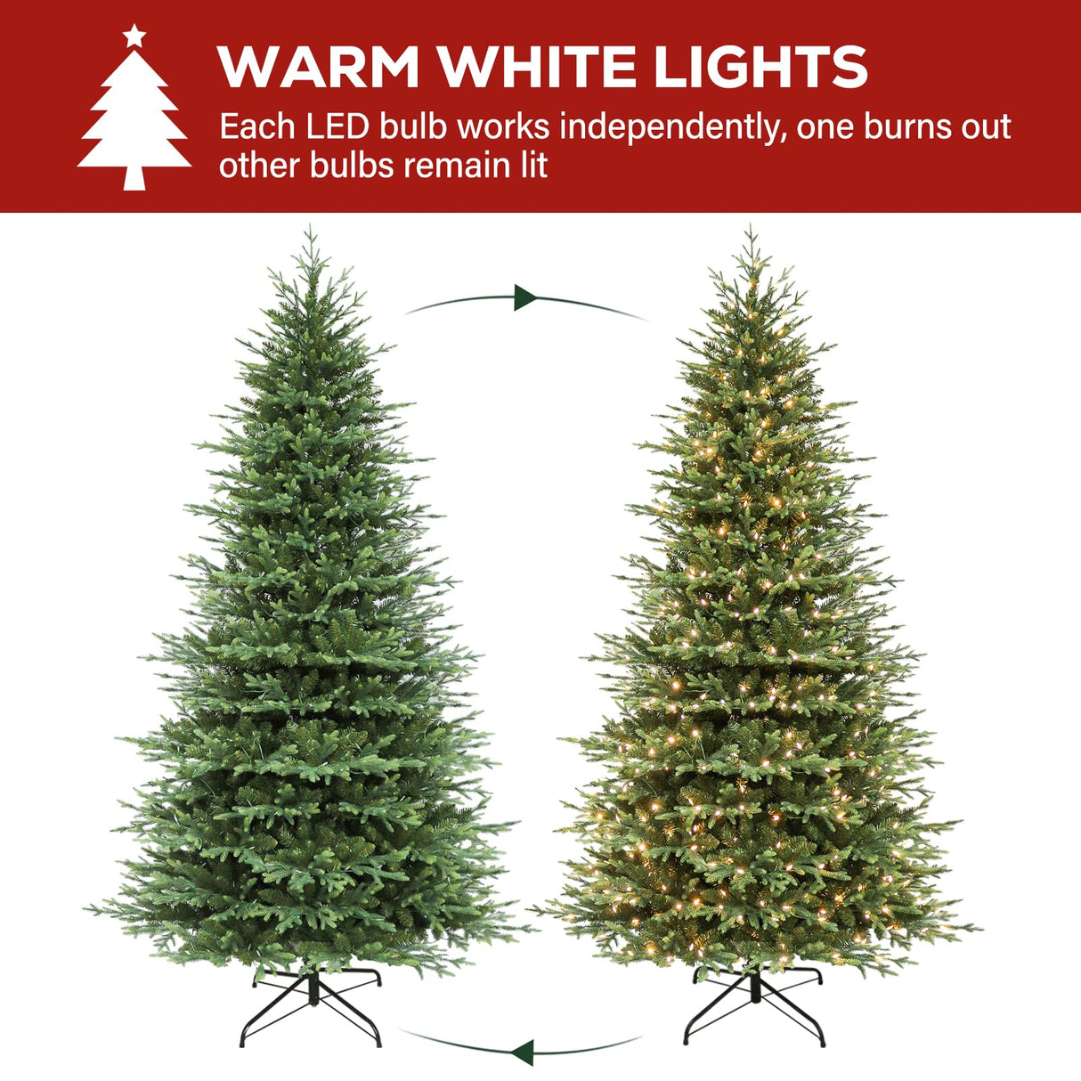 Hykolity 9 ft Prelit Artificial Christmas Tree with 5149 PE&PVC Branch Tips, 600 Warm White LED Lights, Easy Assembly with Metal Stand and Hinged Branches hykolity
