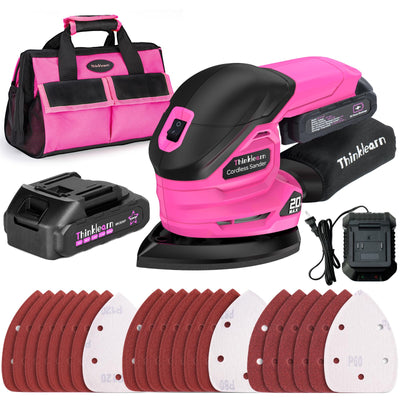 Cordless Detail Sander for Woodworking, 20V Electric Hand Sander for Wood Furniture, Compact Mouse Sander Tool with 2Pcs Batteries, Charger, Sandpapers, and Bag