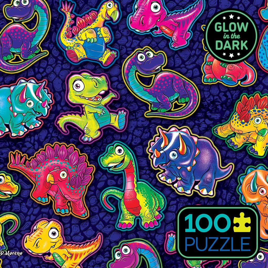 Ceaco - Glow in The Dark - Dinosaur Sticker Collage - 100 Piece Jigsaw Puzzle Ceaco