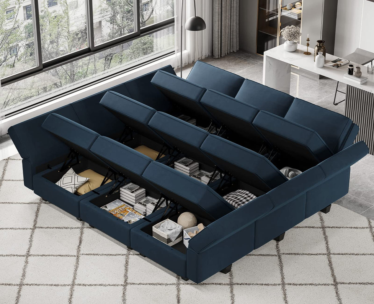 Belffin Modular Sectional Sofa with Ottomans Velvet Reversible Sleeper Sectional Sofa with Chaise Modular Sleeper Sofa Bed with Storage Seat Blue Belffin