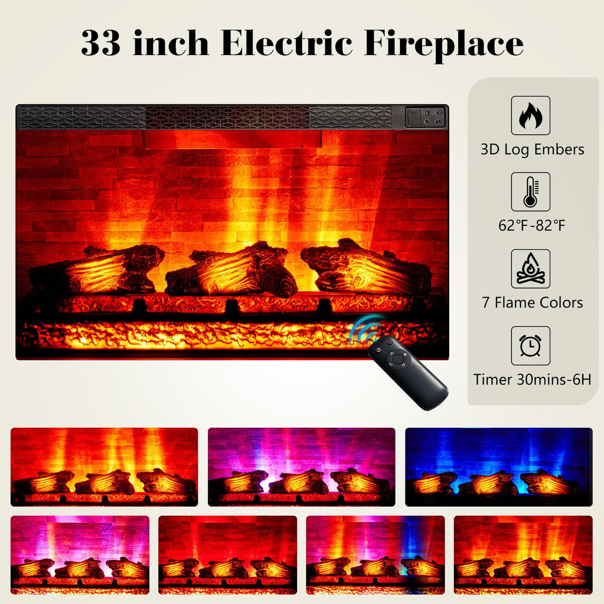 LUXOAK 97" Farmhouse TV Stand with 33" Fireplace for TVs up to 100", Media Entertainment Center with Large Storage Cabinet Adjustable Shelves for Living Room, White/Barnwood LUXOAK