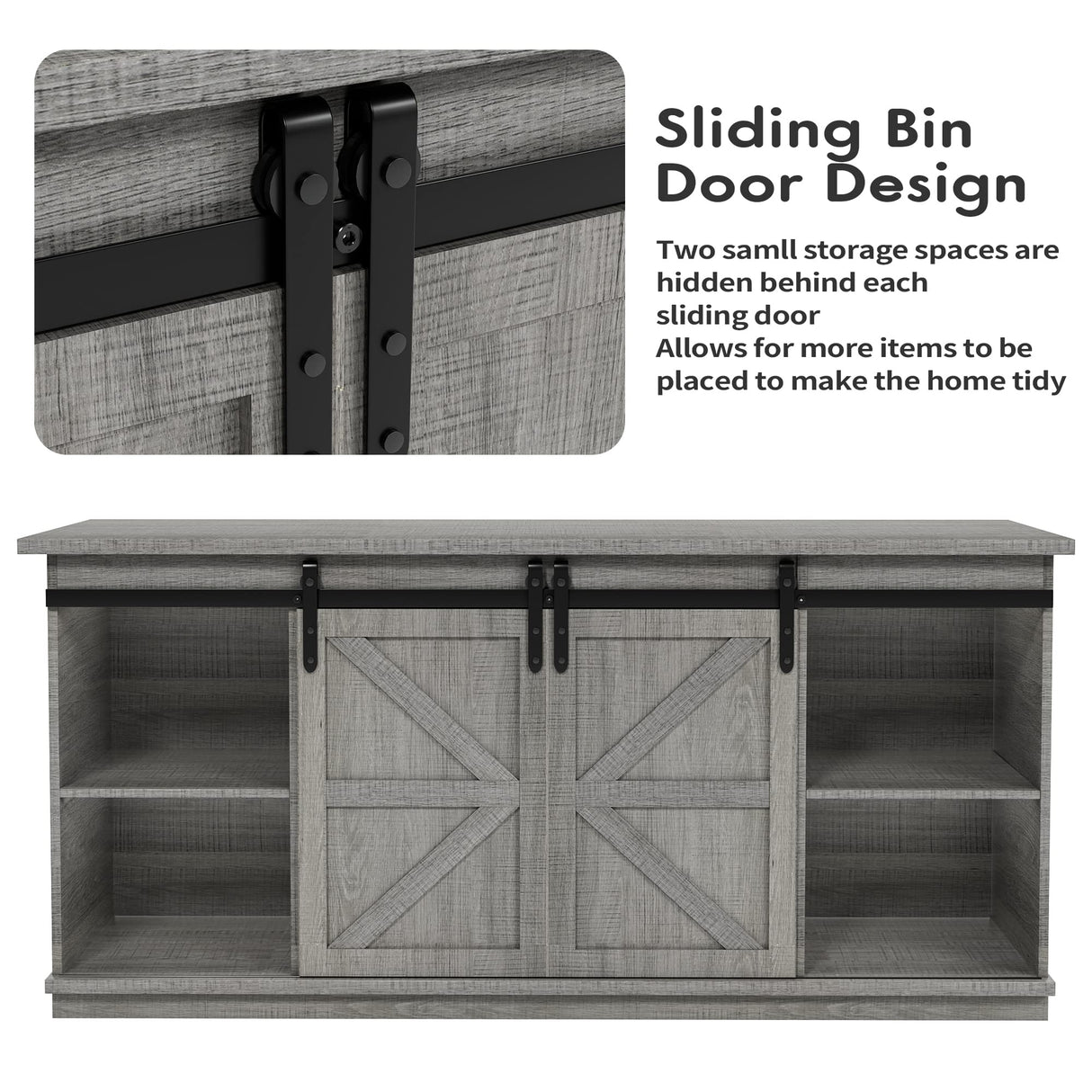 JUMMICO TV Stand for 65 Inch TV, Entertainment Center with Storage Cabinets and Sliding Barn Doors, Mid Century Modern Media TV Console Table for Living Room Bedroom (Pale Gray) JUMMICO