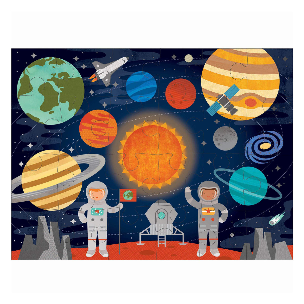 Petit Collage Floor Puzzle Outer Space 24 Pieces | Large Puzzle for Kids | Completed Outer Space Puzzle Measures 18” x 24” | Makes a Great Gift Idea for Ages 3+ Petit Collage